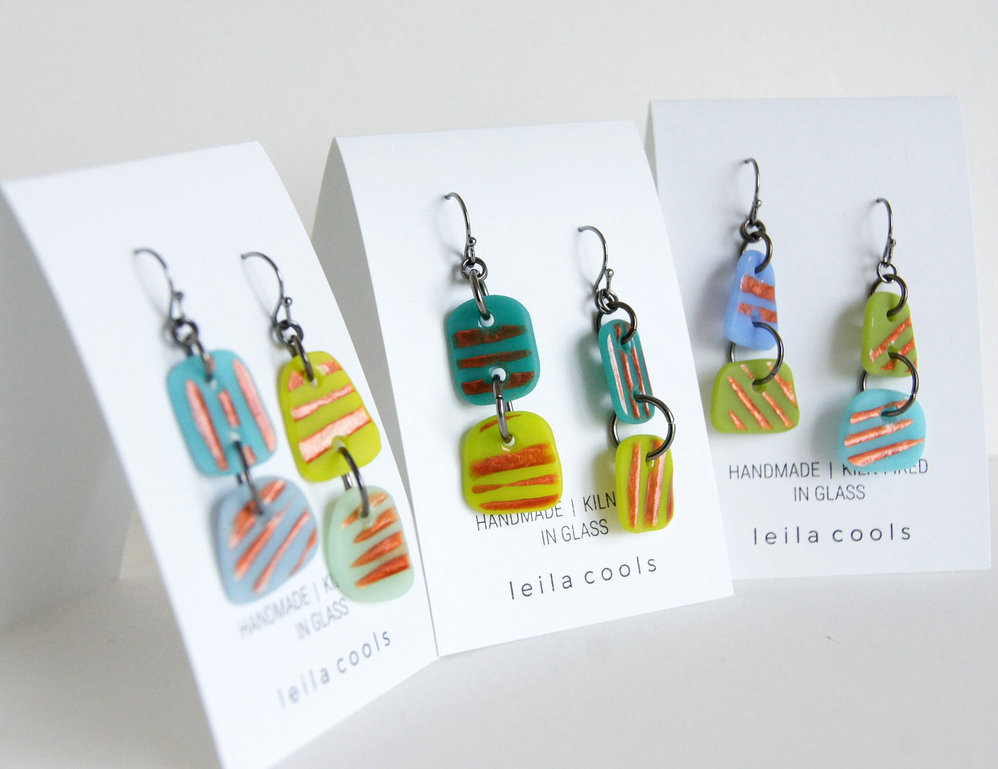 fun handmade mismatched pressed glass earrings