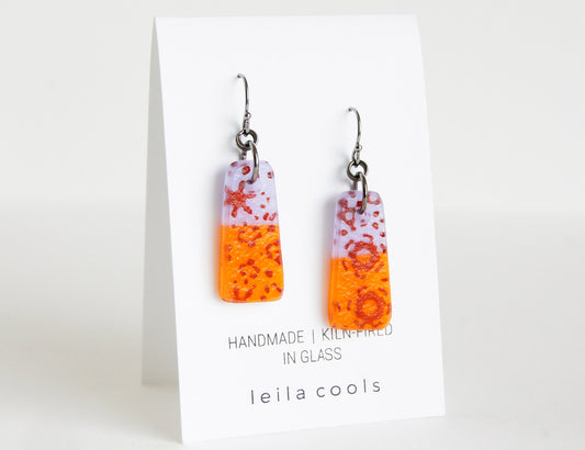 orange and purple glass earrings