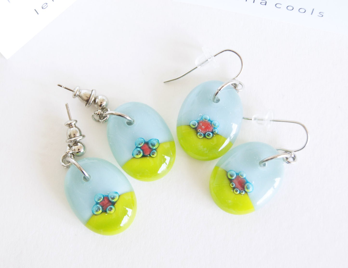 Bubble Dot Earrings - Pale Blue and Light Olive