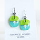 Silver Star Earrings - Light Olive and Turquoise