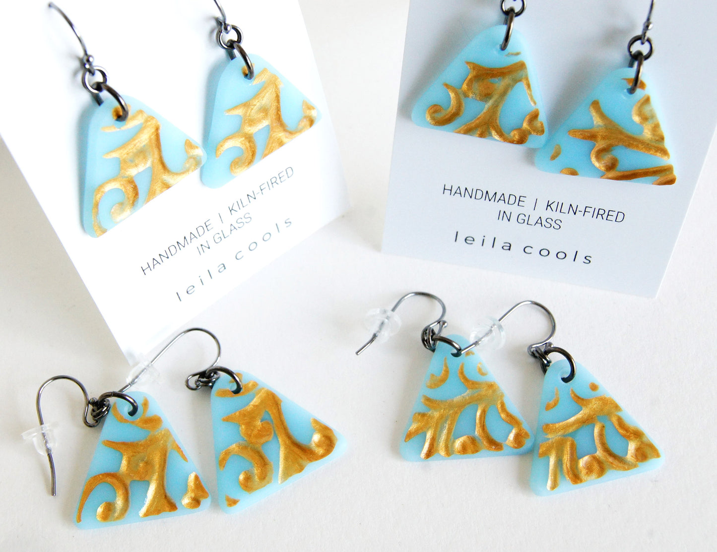 handmade boho style triangle glass drop earrings