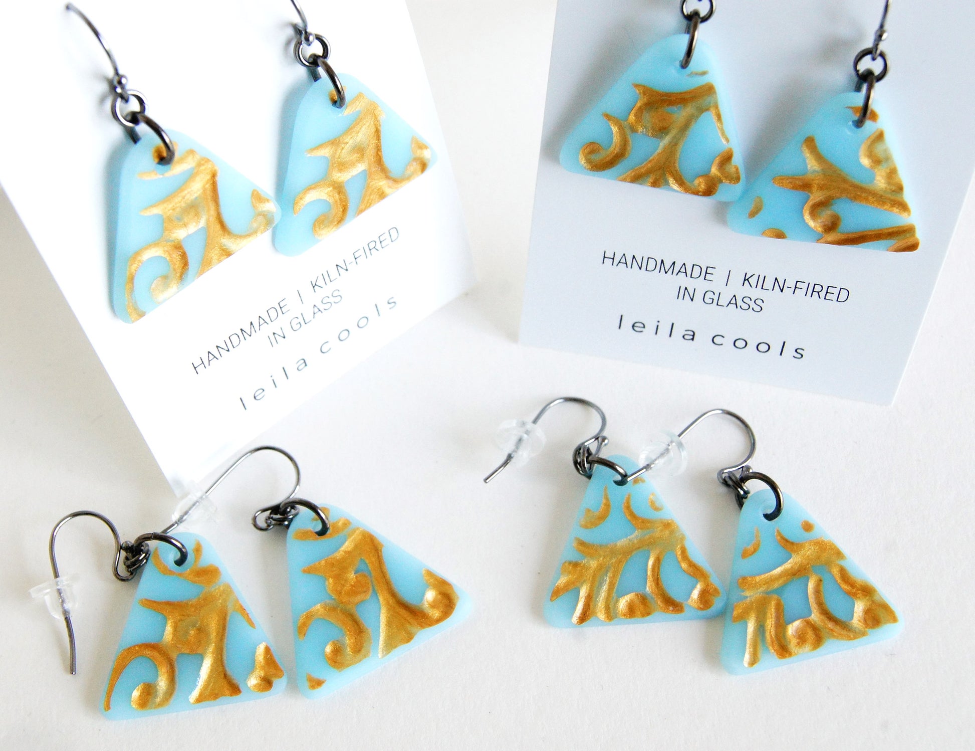 handmade boho style triangle glass drop earrings