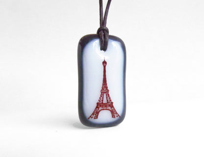 Eiffel Tower Necklace in Charcoal Grey and White. 
