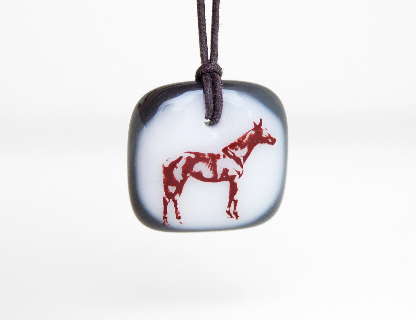 Equestrian Necklace in charcoal grey and white. 