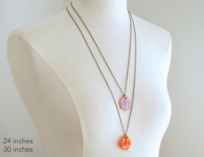 Calm Face Necklaces Pink Red Orange Purple Moon Sun Pendants