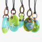 Turquoise + Green Glass drops with Copper, Brass