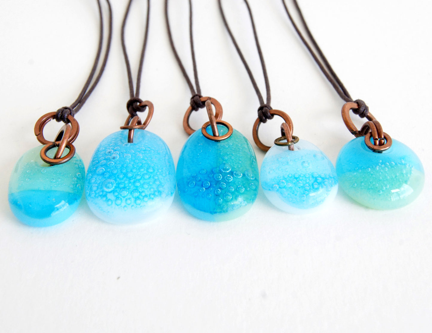 Blue Green Patina Glass Drops with Copper