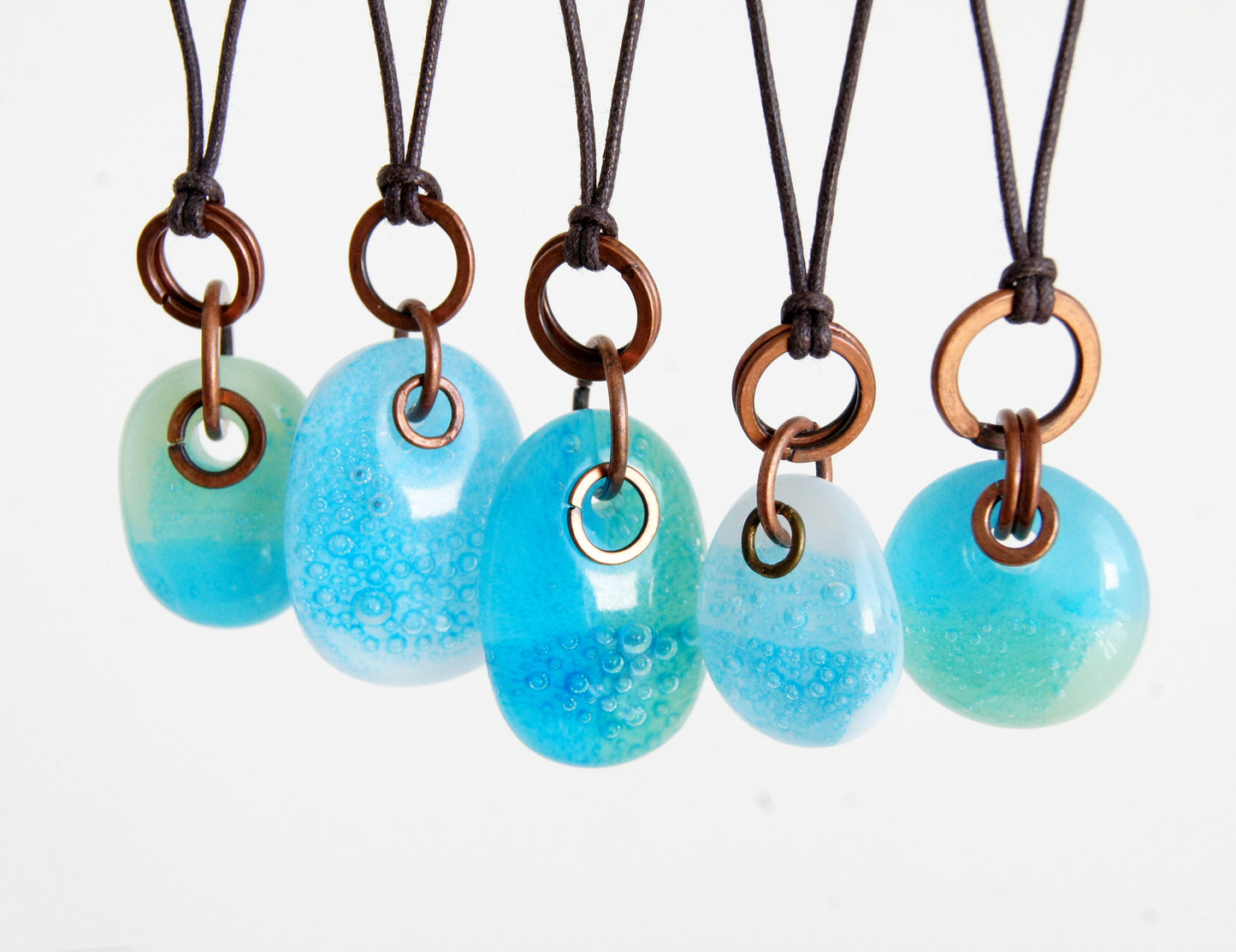 Blue Green Patina Glass Drops with Copper