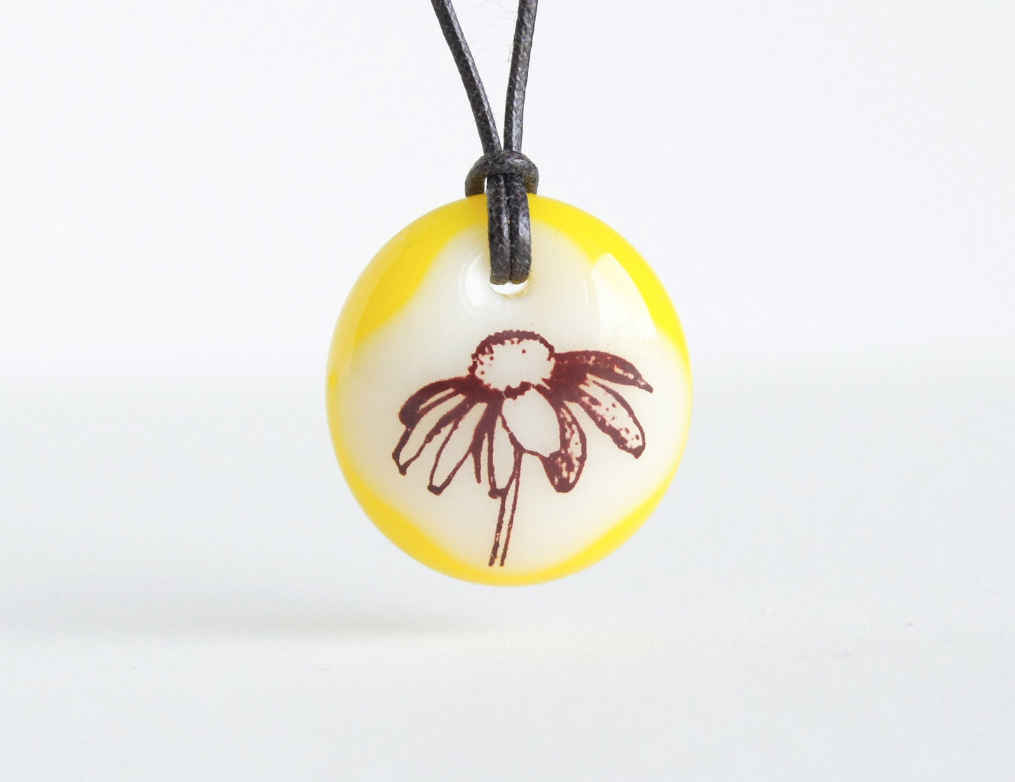 Flower necklace in sunflower yellow, handmade in glass