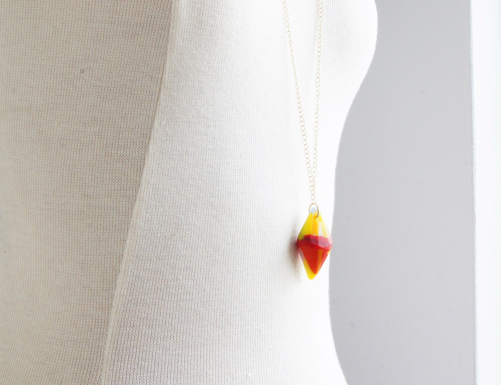 large red and yellow art glass pendant necklace