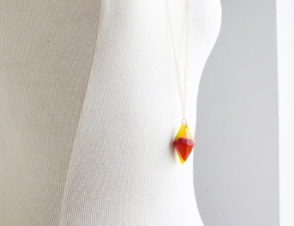 large red and yellow art glass pendant necklace