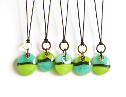 Glass Drop Necklaces with Copper and Brass