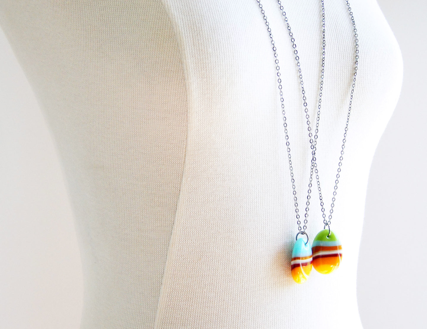 Retro Orange Stripe Design Necklace on Long Chain