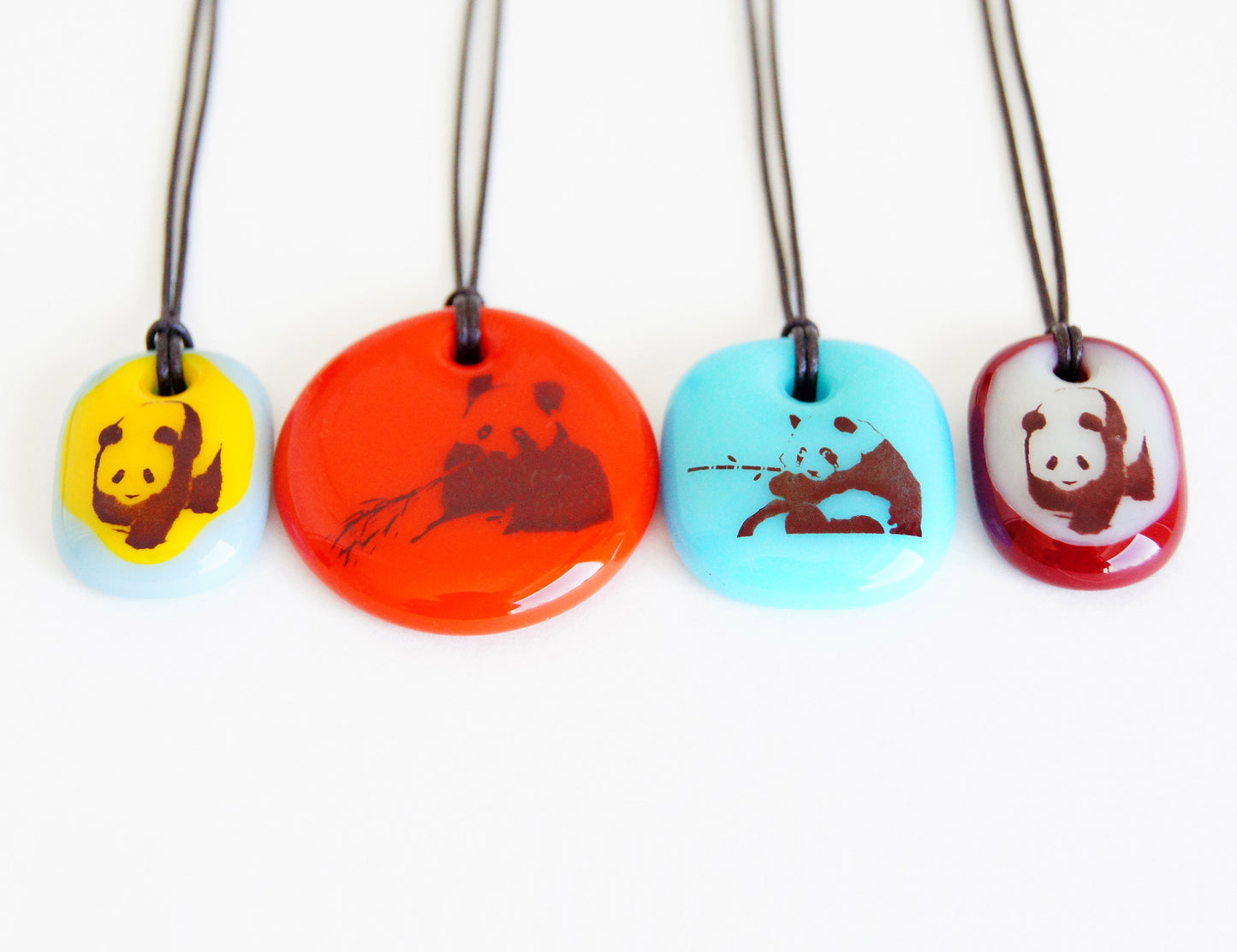 Limited batch of colourful glass panda necklaces
