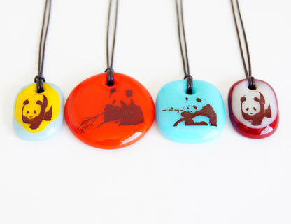 Limited batch of colourful glass panda necklaces