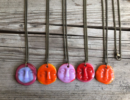 Calm Face Necklaces Pink Red Orange Purple Moon Sun Pendants