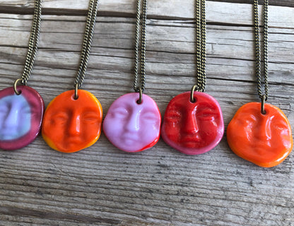 Calm Face Necklaces Pink Red Orange Purple Moon Sun Pendants