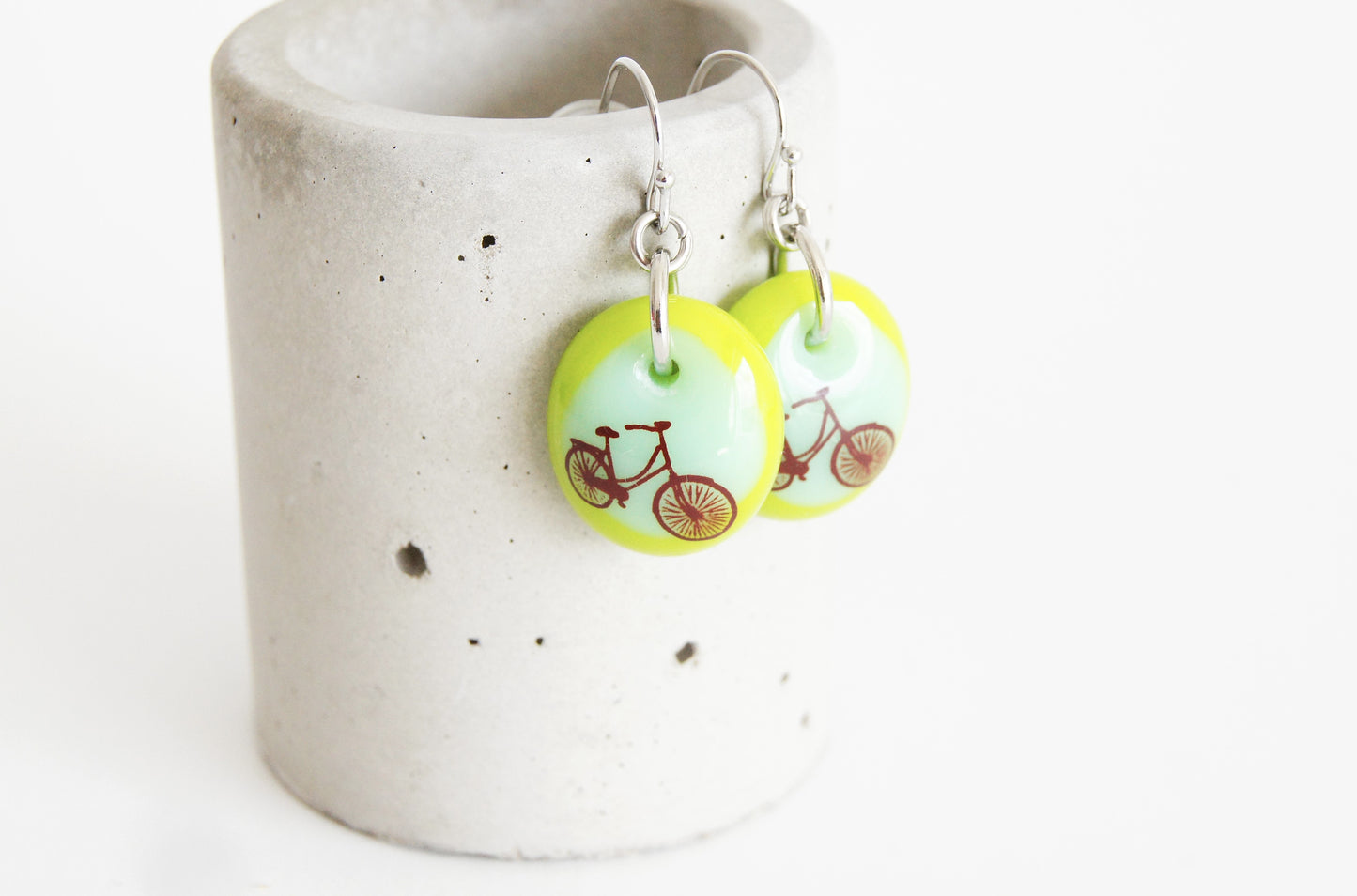 cute green bicycle earrings