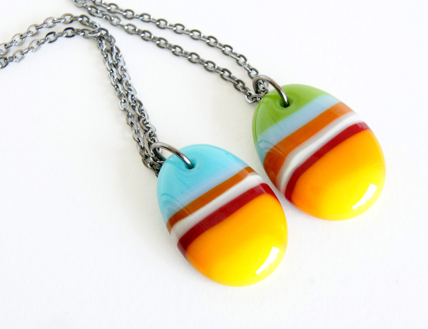 Retro Orange Stripe Design Necklace on Long Chain