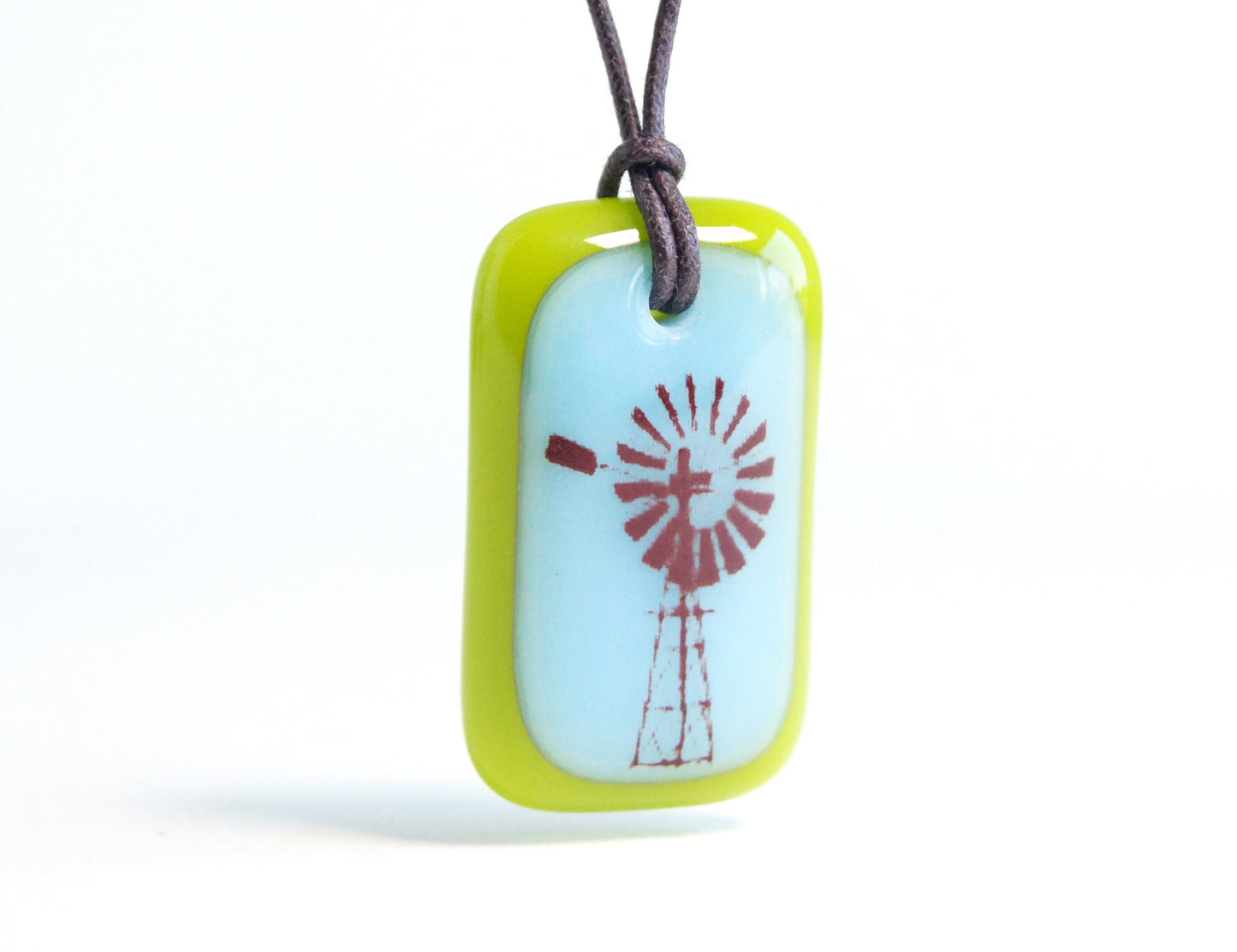 windmill necklace in blue and green