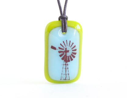 handmade glass necklace with windmill photo transfer