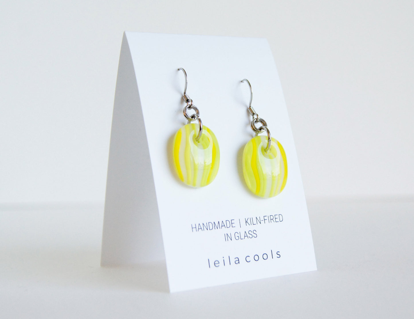 colourful yellow drop earrings handmade in glass